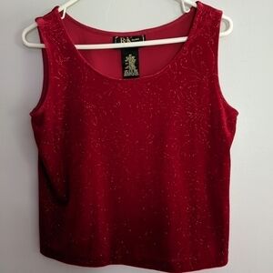 Vintage R&K Evening Red Sparkle Top 8 Petite